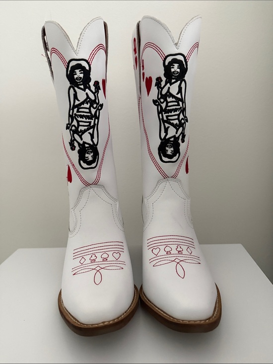 dingo Shoes - dingo White Cowboy Boots with Black and Red Playing Card Motif